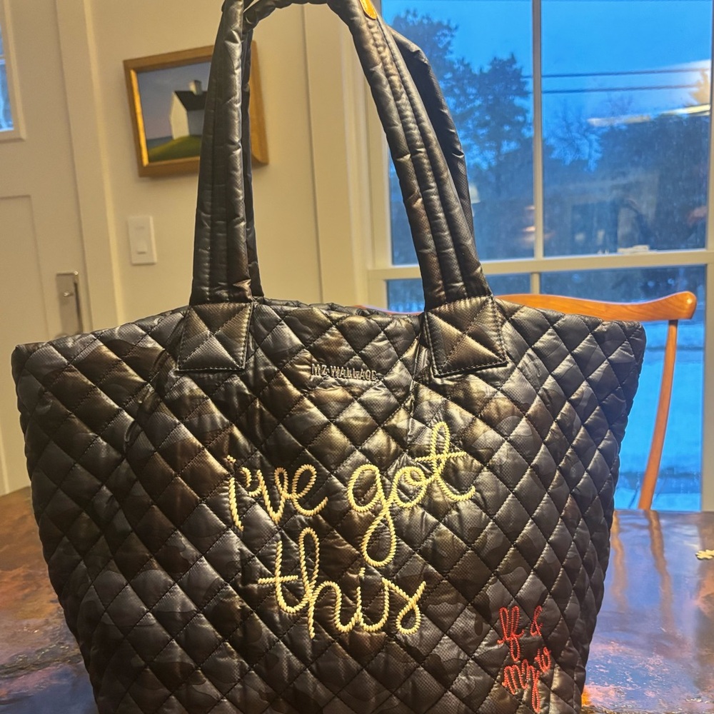 MZ Wallace x Lingua Franca Black/Blue Camo Quilted Tote Bag - Picture 2 of 5